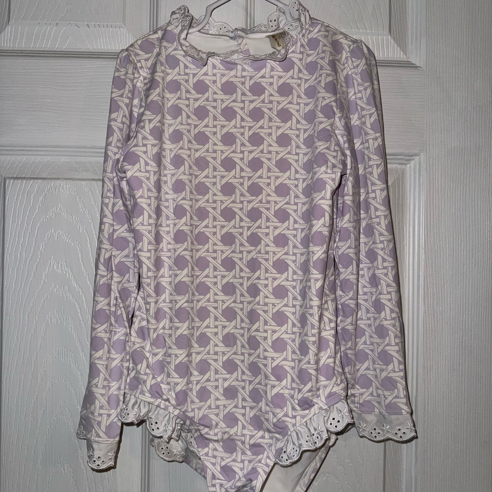 The Beaufort Bonnet Company Lilac and White Girls One-Piece Swimsuit